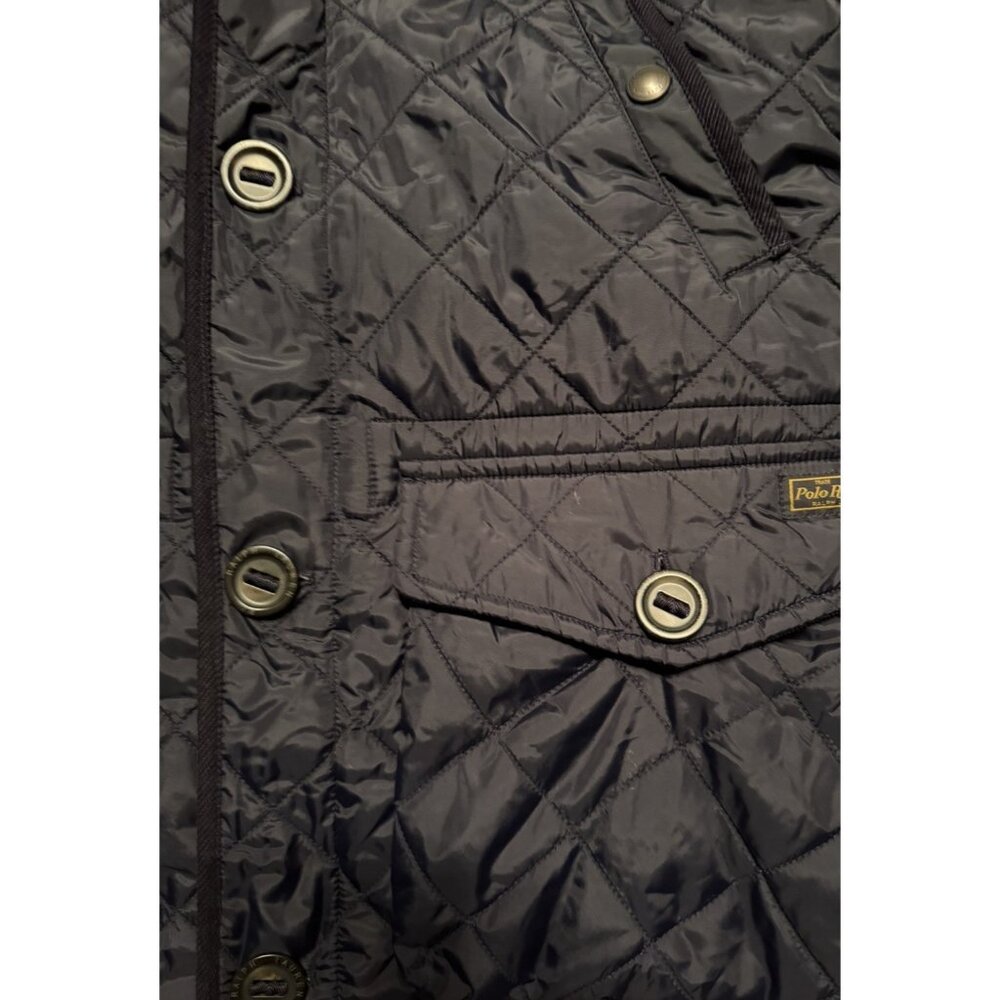 Polo Ralph Lauren Quilted Field Jacket Navy Mens M Leather Trim 44” Chest - Picture 4 of 13
